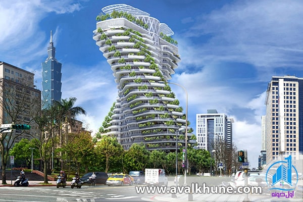 معماری ساختمان سبز با مدل DNA در شهر تایپه، تایوان