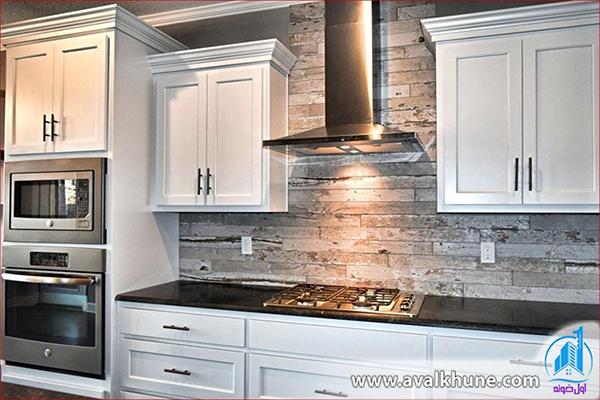 Wood panel backsplash