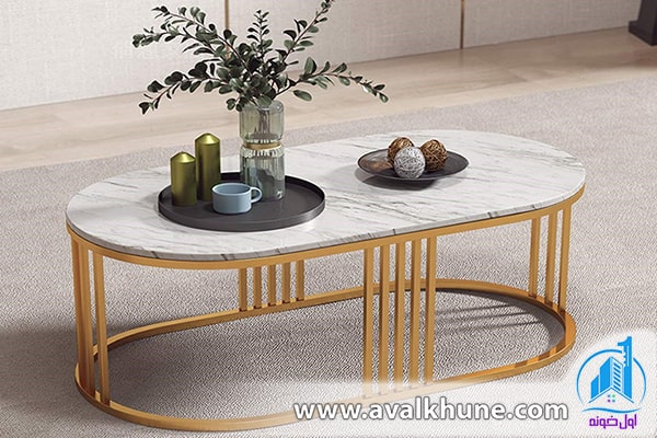 میزهای ساخته شده از سنگ مرمر برای طراحی اتاق نشیمن لاکچری ویلا 